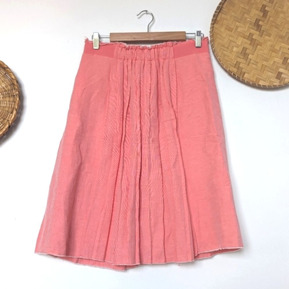 Elie Tahari Luna Pleated Linen Skirt Coral Size  M
